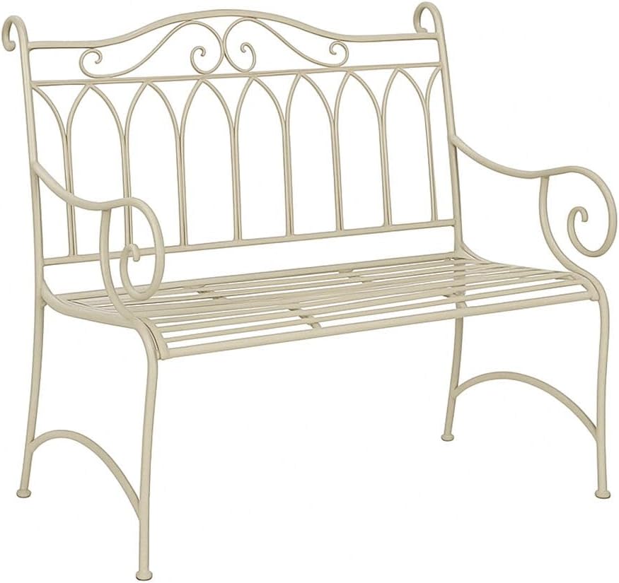 Vintage Metal Garden Bench Antique Cream Patio Seat