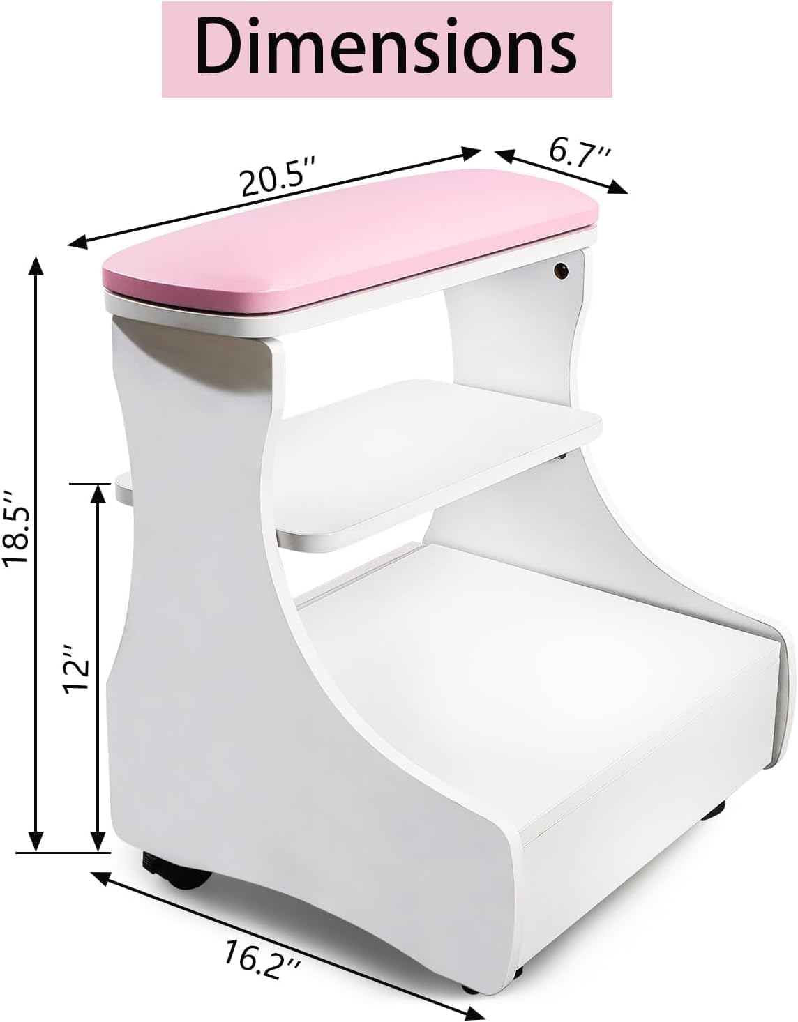 Pedicure Foot Rest with Wheels Storage Trolley PU Leather Stool