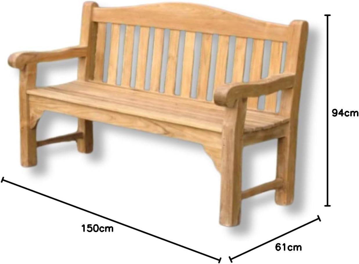 5FT Teak Garden Bench 3 Seater Solid Wooden Patio Seat