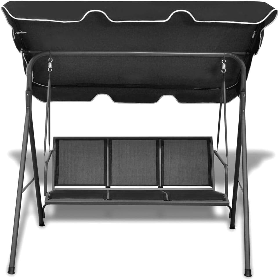 3 Seater Garden Swing Bench Black Adjustable Canopy