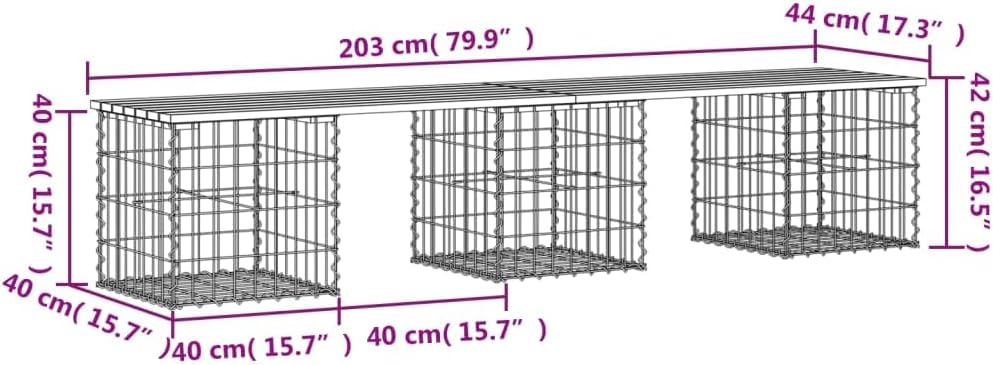 Gabion Garden Bench 203cm Pine Wood Patio Rock Base Seat
