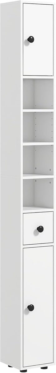 180cm Slim Bathroom Storage Cabinet 4 Shelves 2 Doors White