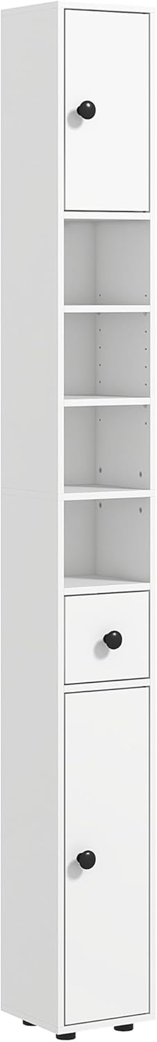 180cm Slim Bathroom Storage Cabinet 4 Shelves 2 Doors White