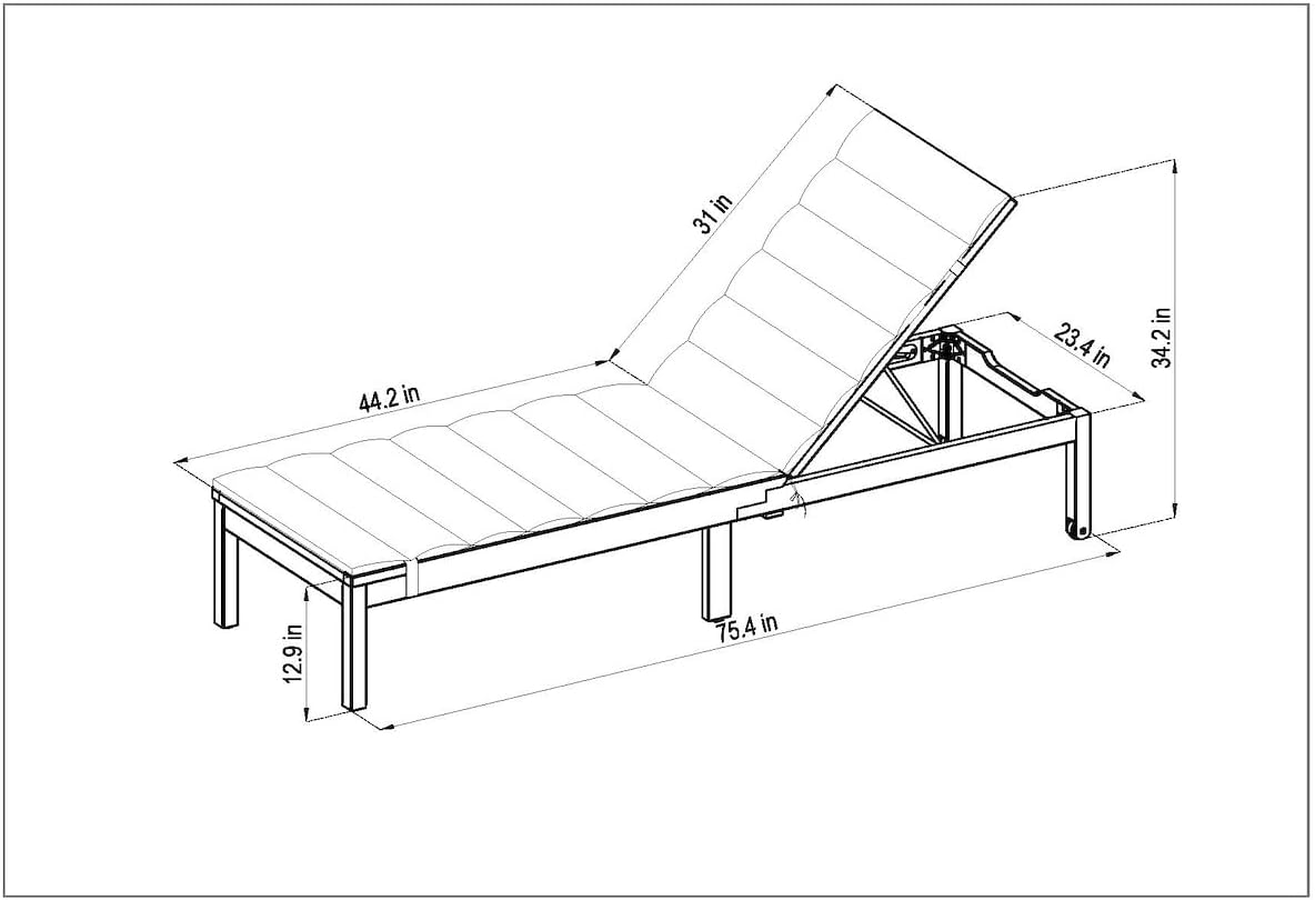 Wooden Patio Chaise Lounger with Grey Cushion Teak Finish
