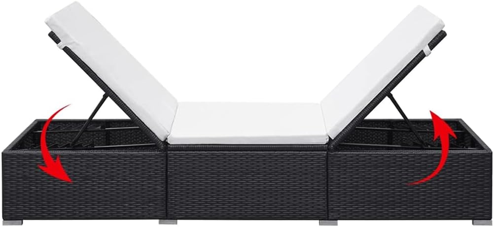 Rattan Sun Lounger with Cream Cushion Black Recliner