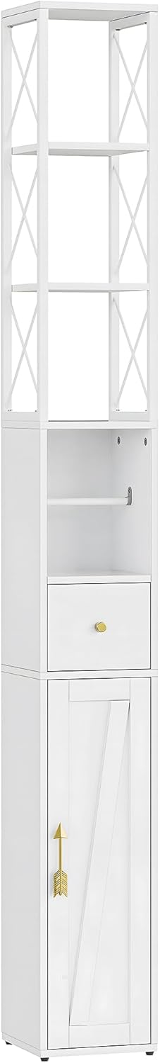 Slim Bathroom Tall Cabinet Drawer Shelf Door Unit White