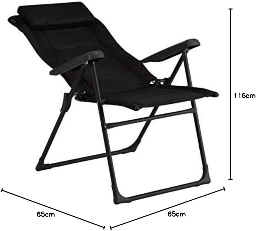 Black Reclining Camping Chair 7 Position Padded Lounger Seat