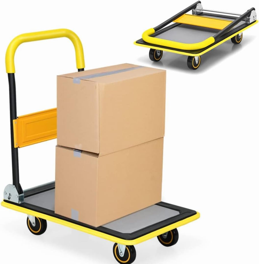 Heavy Duty Platform Trolley 150KG Flatbed Cart Yellow