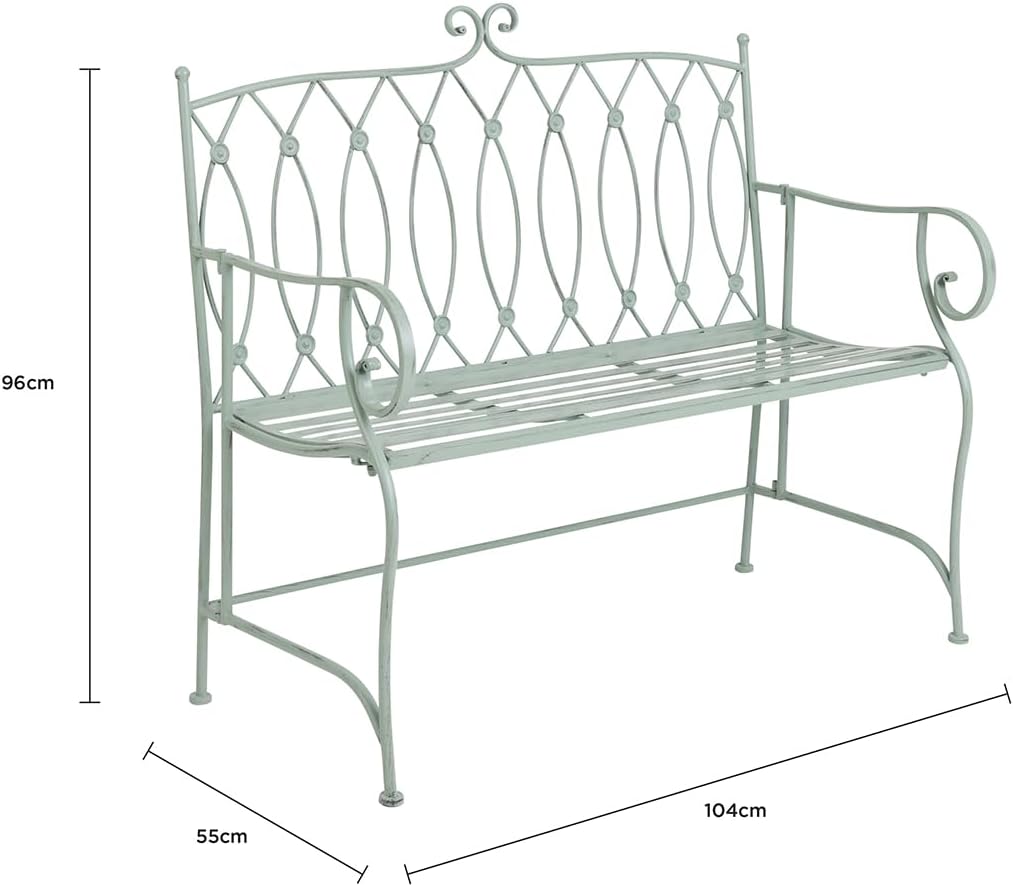 2 Seater Metal Garden Bench Heritage Green Rustic Patio Outdoor Seat