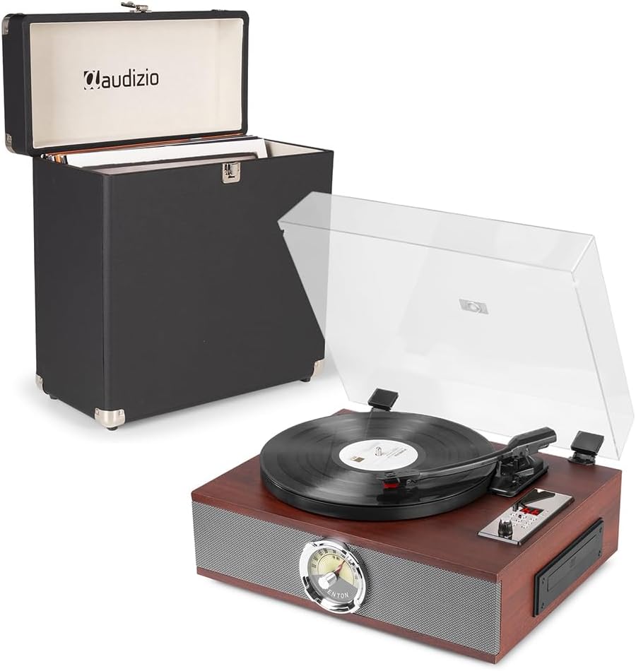 Vintage Record Player CD Bluetooth FM Radio with Vinyl Case