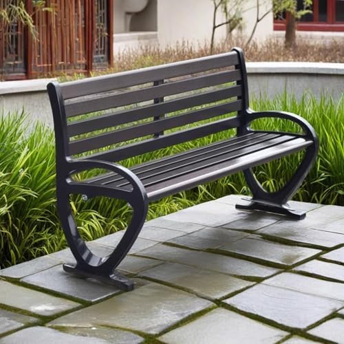 Outdoor Garden Bench Metal Patio Park Bench with Armrests 120cm