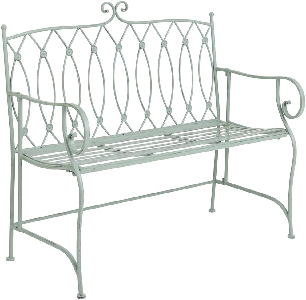 2 Seater Metal Garden Bench Heritage Green Rustic Patio Outdoor Seat