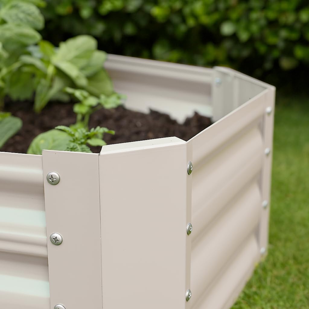 Raised Garden Bed 120cm Metal Planter Ivory Steel 2 Pack