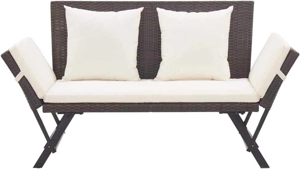 2 in 1 Rattan Garden Bench Convertible Day Bed w/Cushions