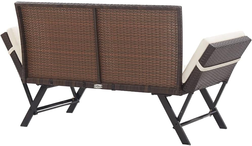 2 in 1 Rattan Garden Bench Convertible Day Bed w/Cushions