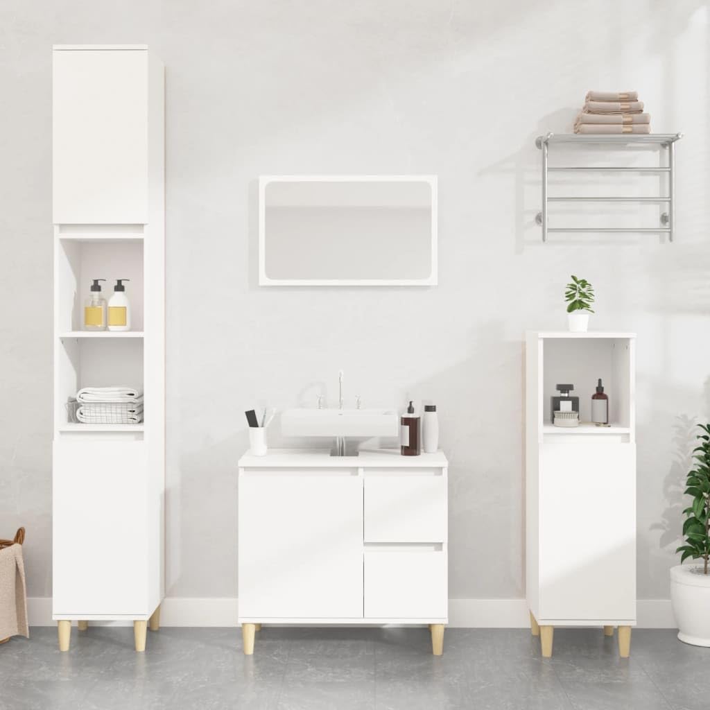 Tall Bathroom Cabinet 6 Compartment 2 Door Unit White