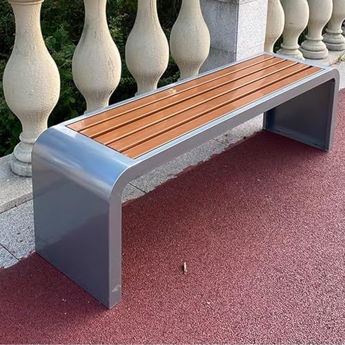 Backless Garden Bench Wood & Steel Outdoor Patio Seat 2-3 Seater