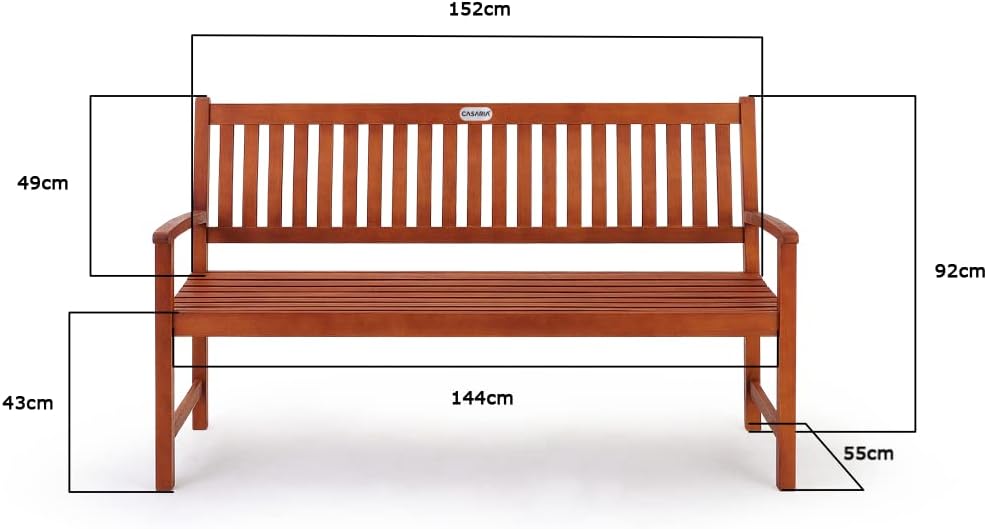3 Seater Wooden Garden Bench 152cm Eucalyptus Outdoor Patio Bench