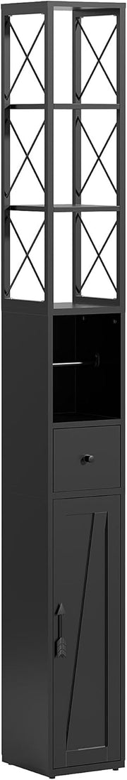 Slim Bathroom Tall Cabinet Door Drawer Shelf Unit Black