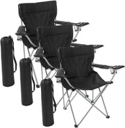 3 Pack Black Folding Camping Chairs Cup Holder Carry Bag Outdoor