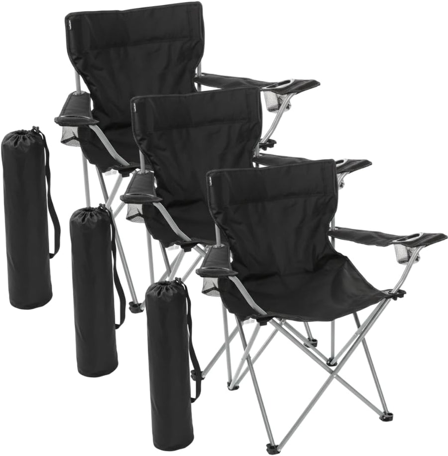 3 Pack Black Folding Camping Chairs Cup Holder Carry Bag Outdoor