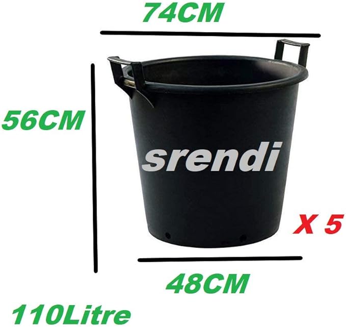 110L Large Plant Pots 5 Pack Heavy Duty Garden Tree Planters