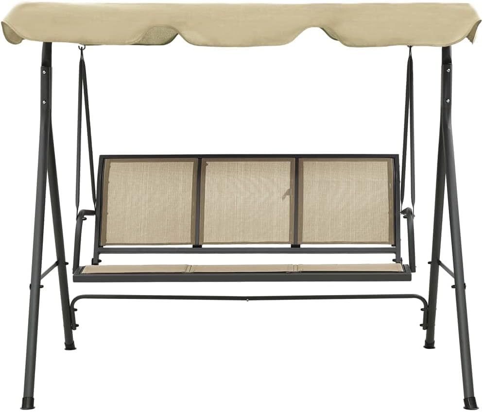 3 Seater Garden Swing Chair Sand Canopy Steel Frame