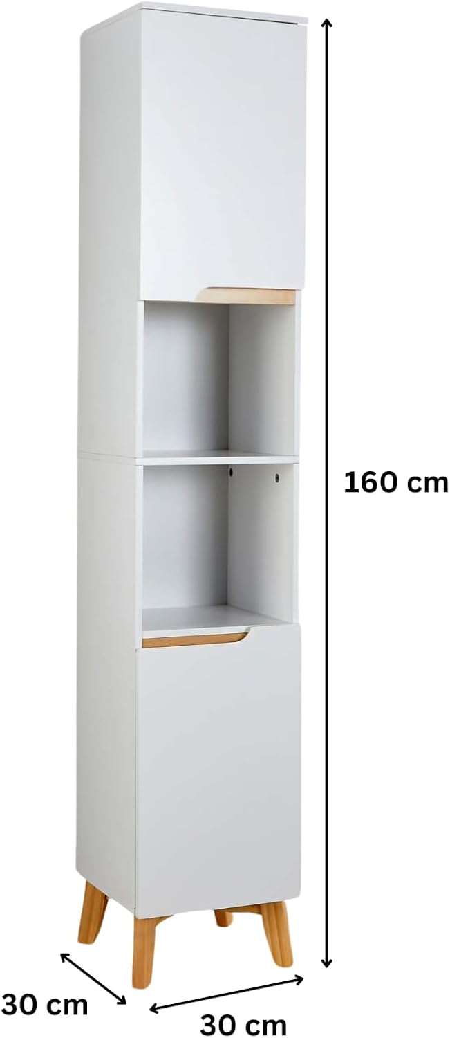 Slim Bathroom Tall Cabinet 6 Shelf Storage Unit White