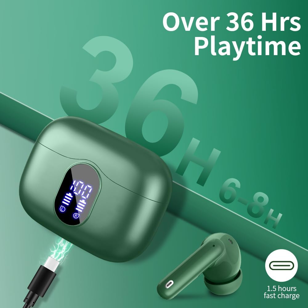 Mini Wireless Bluetooth 5.3 Earbuds ENC Mic Deep Bass 36H LED Case