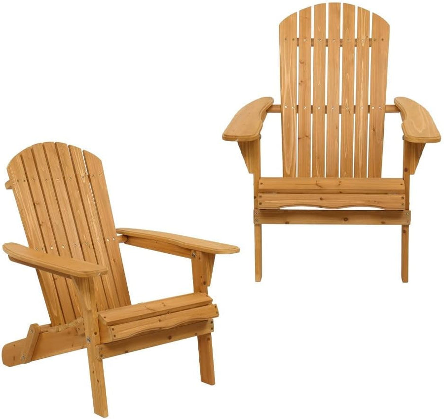2 Pack Folding Adirondack Chairs Wooden Outdoor Patio Lounge Armchairs