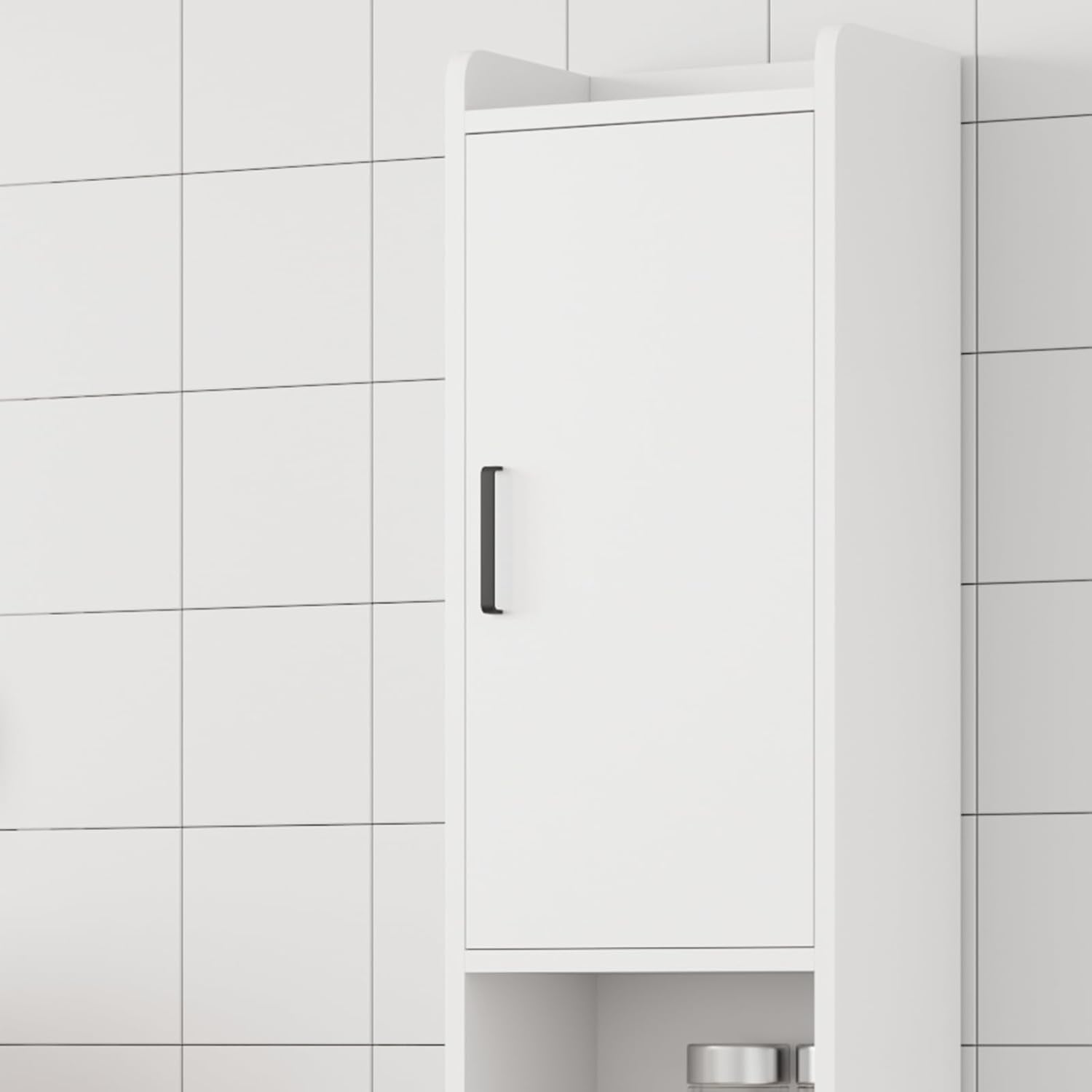 Tall Slim Storage Cabinet White Door Shelves 6 Tier Unit