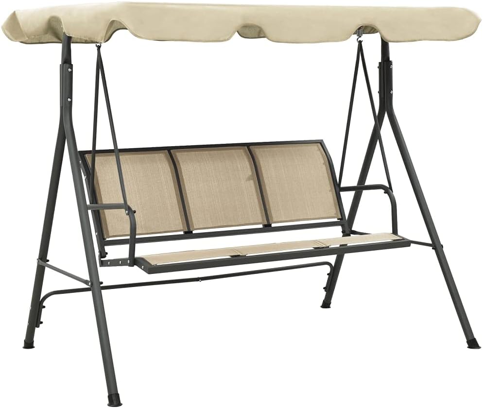 3 Seater Garden Swing Chair Sand Canopy Steel Frame