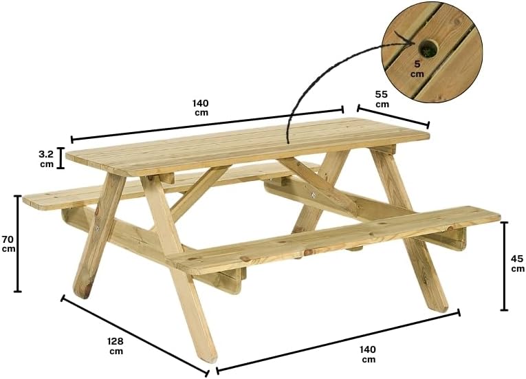 6 Seater Wooden Picnic Table 140cm A Frame Garden Bench