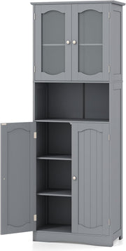 Tall Grey Storage Cabinet Frost Glass Door Shelf Unit