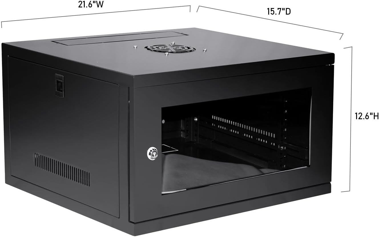 6U 19 Inch Wall Mount Server Rack Cabinet Glass Door 400mm