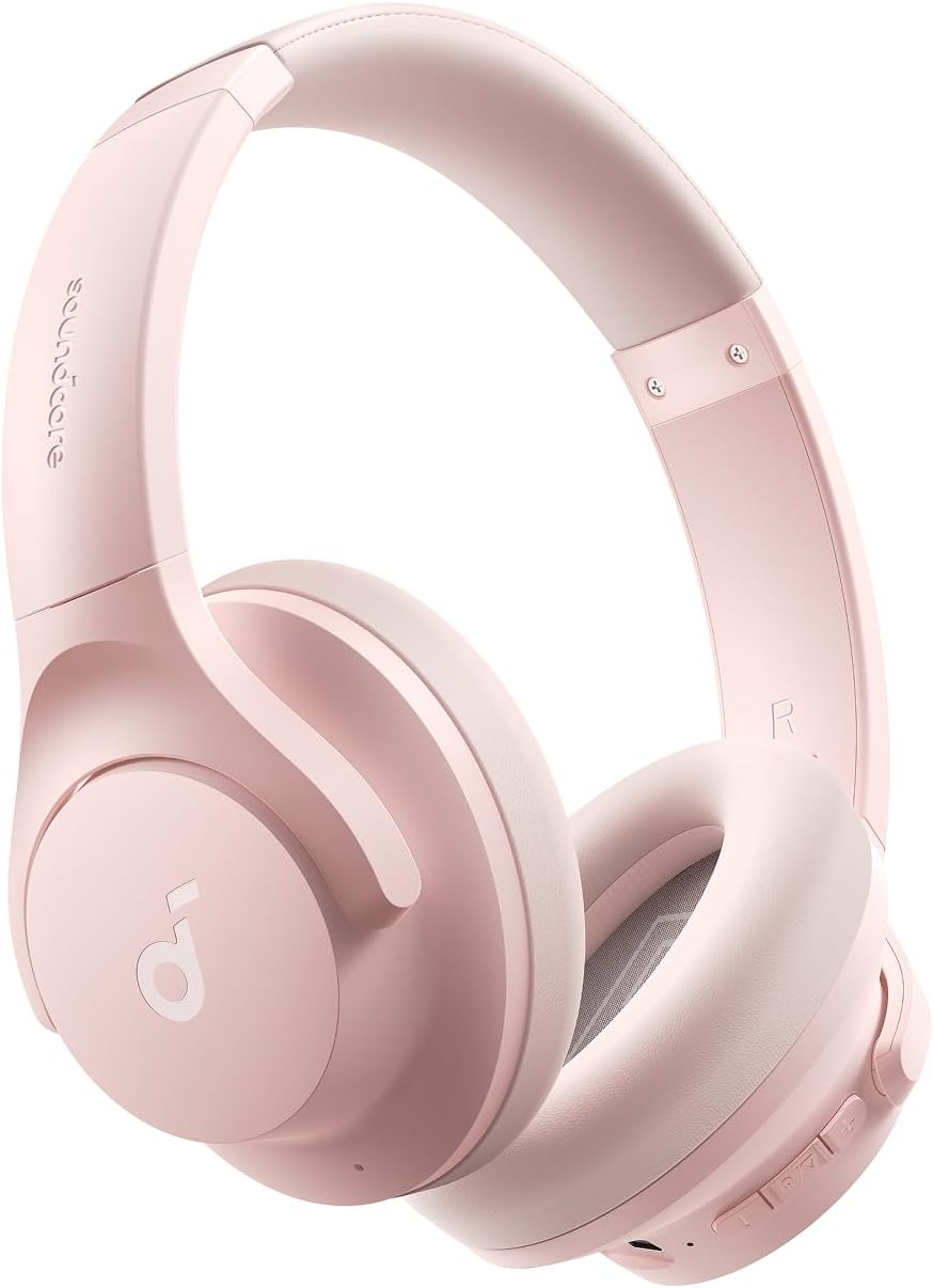 Pink ANC Bluetooth Over Ear Headphones 40H Playtime Hi Res