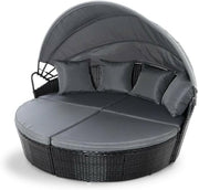 Outdoor Rattan Bali Day Bed Set Canopy Black