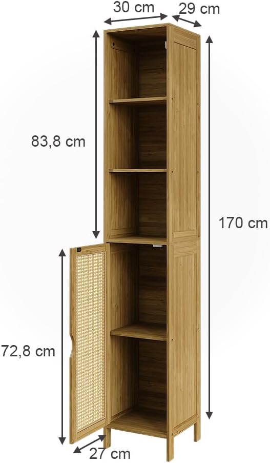 Slim Bamboo Bathroom Tall Cabinet Storage Shelf Towel Unit
