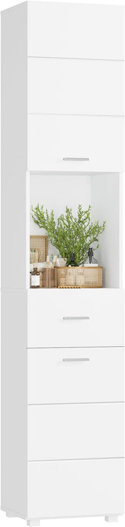 Tall Bathroom Storage Cabinet 2 Doors Drawer White 180cm