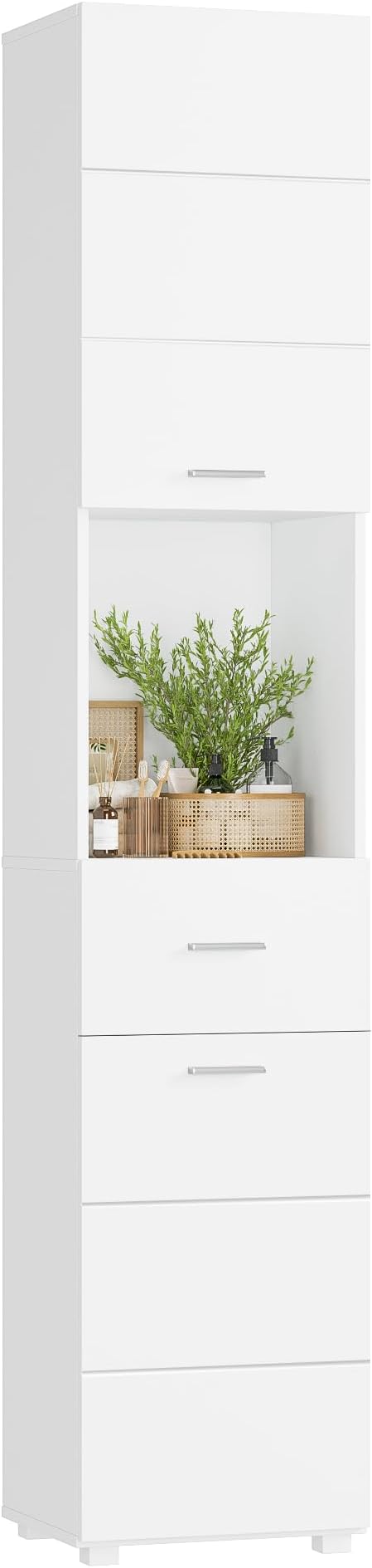 Tall Bathroom Storage Cabinet 2 Doors Drawer White 180cm