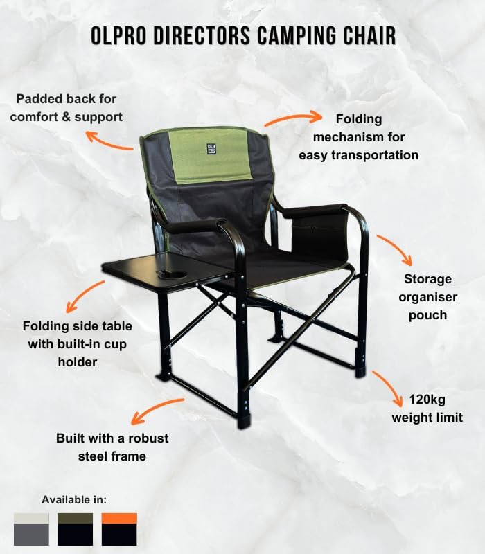 2 Pack Directors Camping Chairs with Table Green