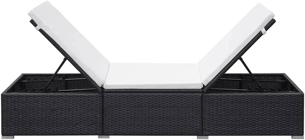 Rattan Sun Lounger with Cream Cushion Black Recliner