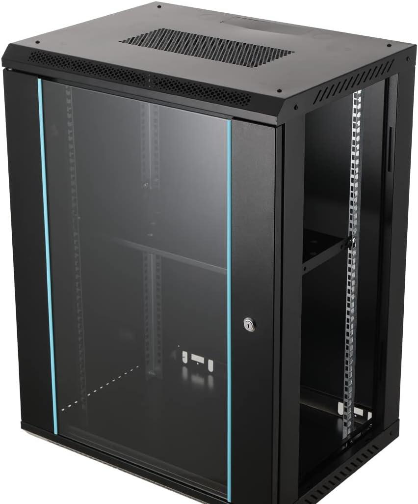15U Wall Mount Network Server Cabinet Glass Door Black