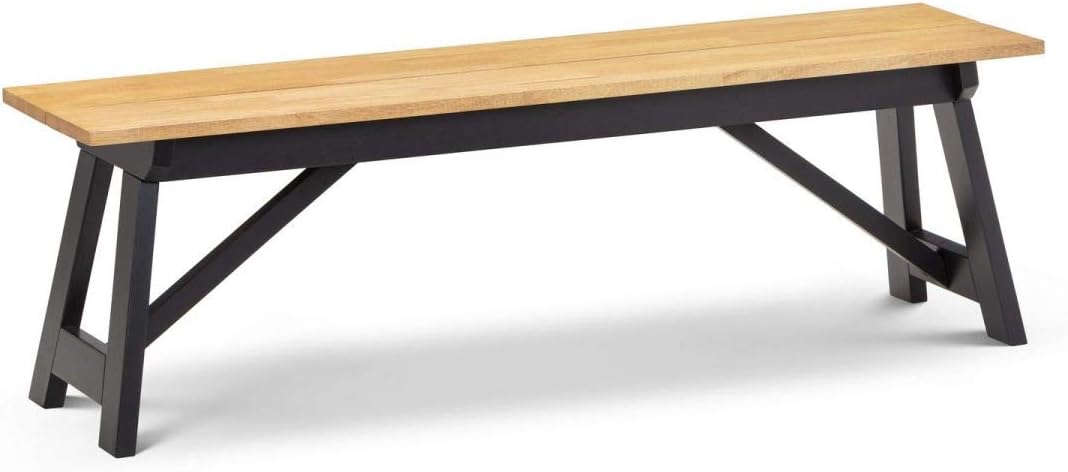 Industrial Dining Bench Oak Seat Black Metal Frame 140cm