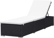 Rattan Sun Lounger with Cream Cushion Black Recliner
