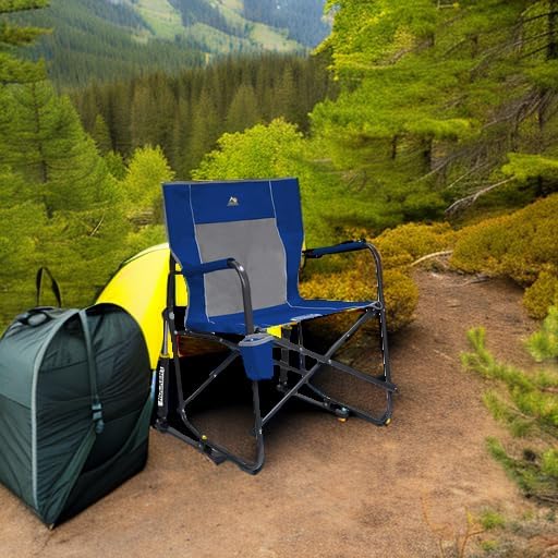 Portable Folding Rocking Camping Chair with Drink Holder Royal Blue
