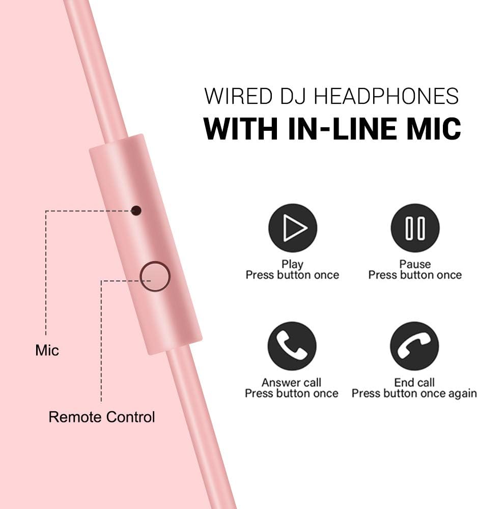 Wired Over Ear Studio Headphones 50mm Driver Foldable DJ Monitor Rose