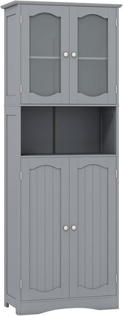 Tall Bathroom Storage Cabinet Glass Door Shelf Unit Grey