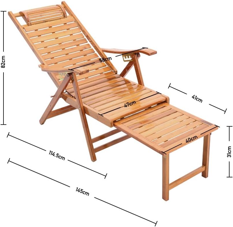 Foldable Bamboo Sun Lounger Recliner Chair 5 Position