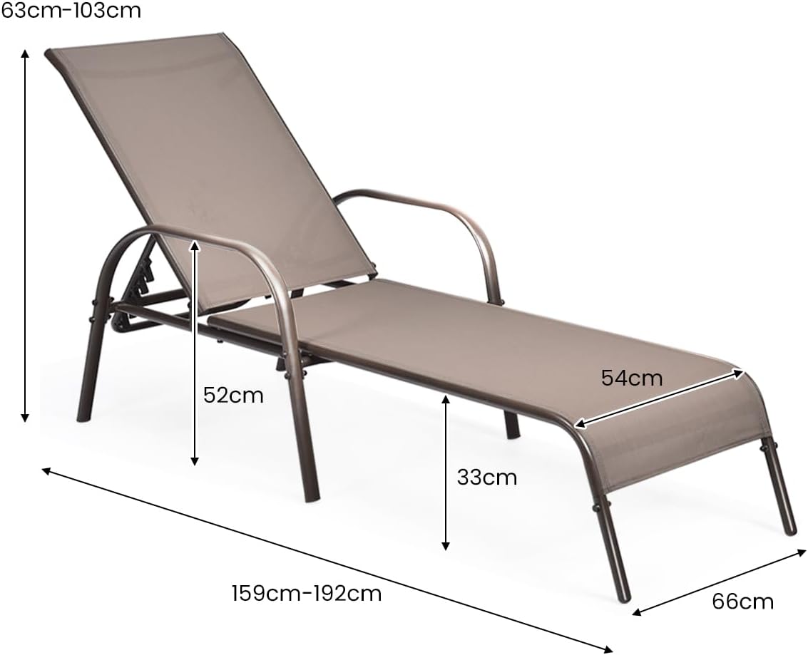 Garden Sun Lounger 5 Position Recliner Chair Brown